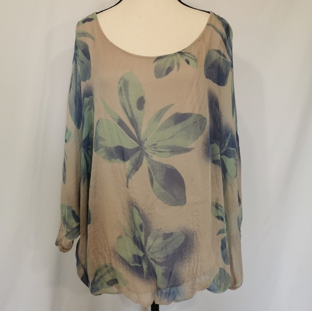 Elena Baldi Silk Made in Italy Airy Batwing Lined Floral Blouse - Sz M
